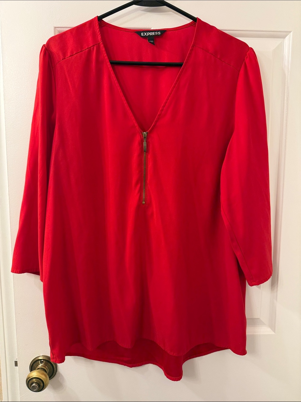 Express Red V-Neck Zip-Front Tunic